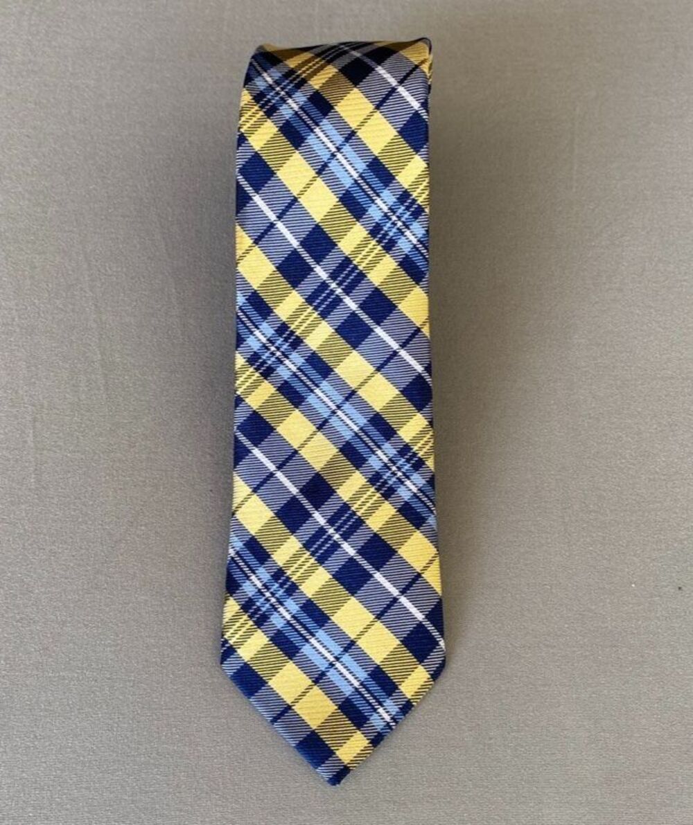 Nautica Silk Plaid Tie Yellow Blue White Skinny Neck Tie 54" x 2.5"